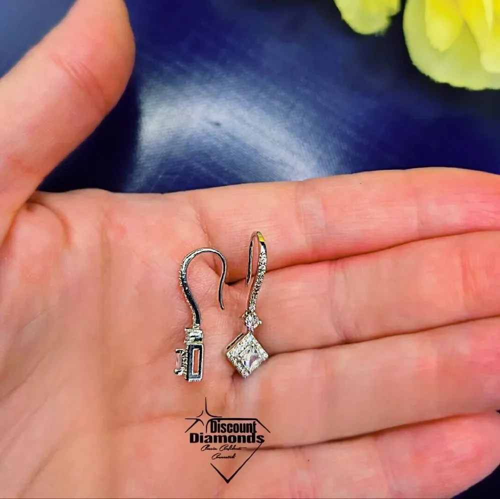 Princess Cut Clear White 2 Ct. Diamond Earrings on 925 Silver